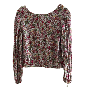 LOFT Woman’s Multicolor Floral V Back Elastic Hem Blouse Size Small